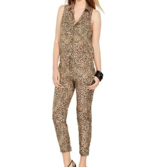 LAUREN RALPH LAUREN LEOPARD PRINT SLEEVELESS DRAWSTRING WAIST JUMPSUIT SIZE 4 - Picture 11 of 11
